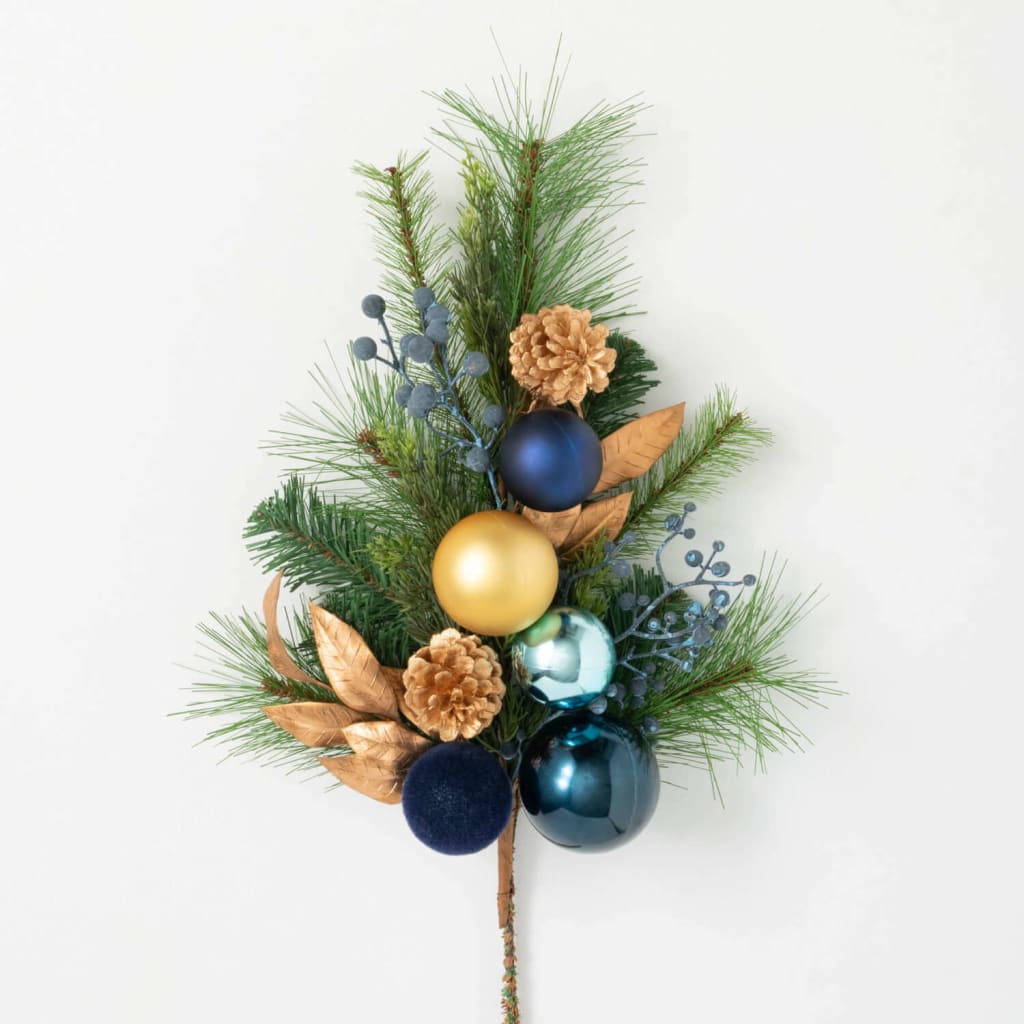 Ornamental Blue Pine Spray Christmas Decoration - Stems &