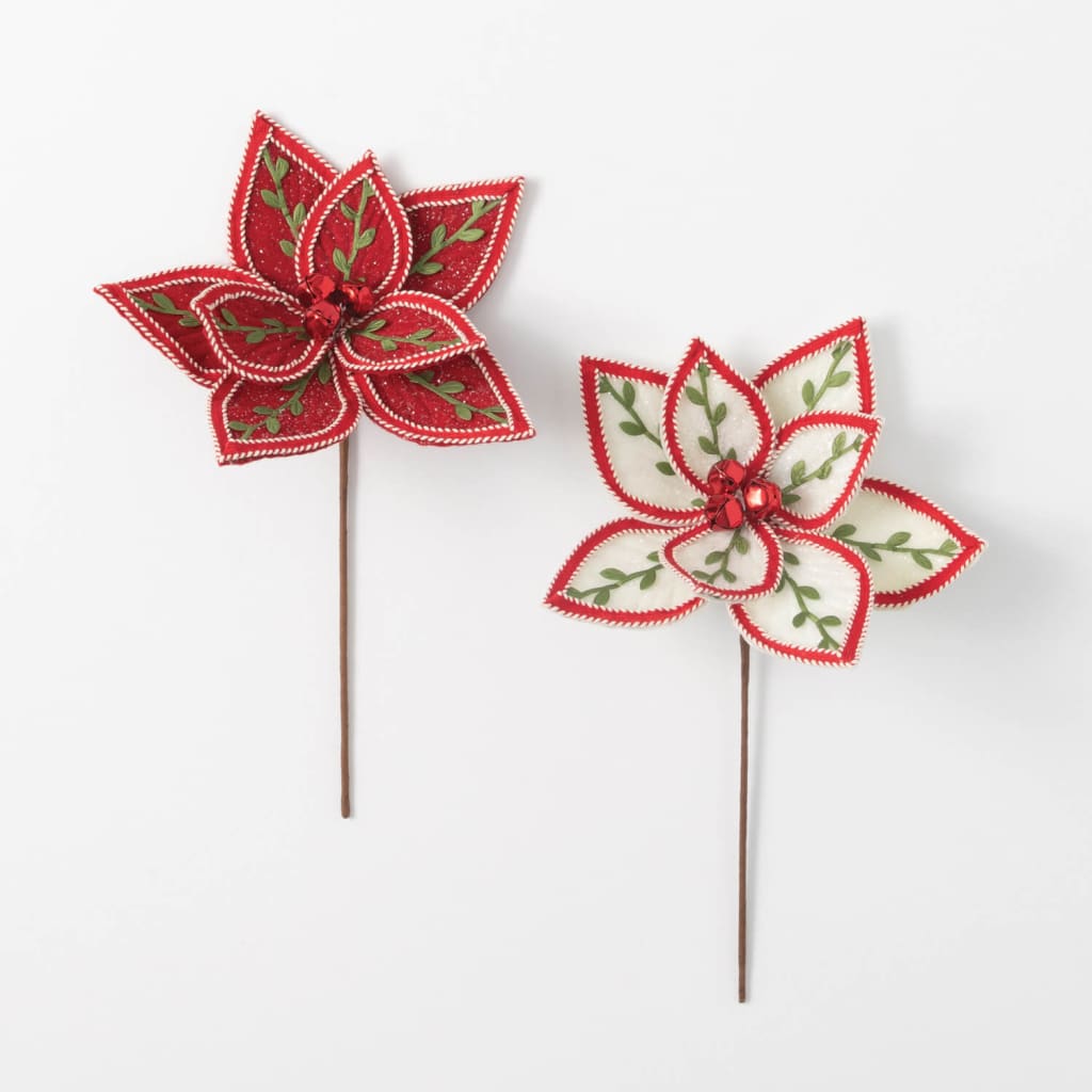 16 Poinsettia Pick (Set of 2) Christmas Decoration - Stems &