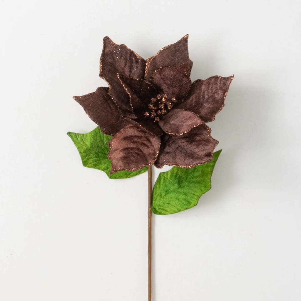 26 Brown Velvet Poinsettia Stem Christmas Decoration - Stems